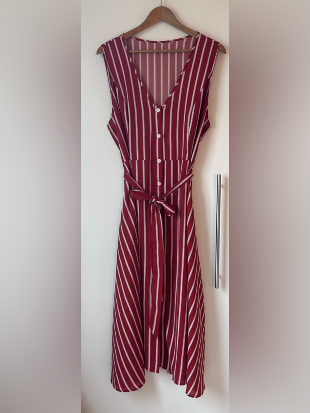 Unknown - XL - Sleeveless Burnt Orange  and White Striped with Waist Tie